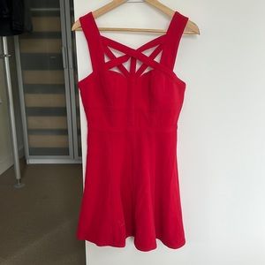 open lace back dress Red satin puff sleeve long dress – DESTREE